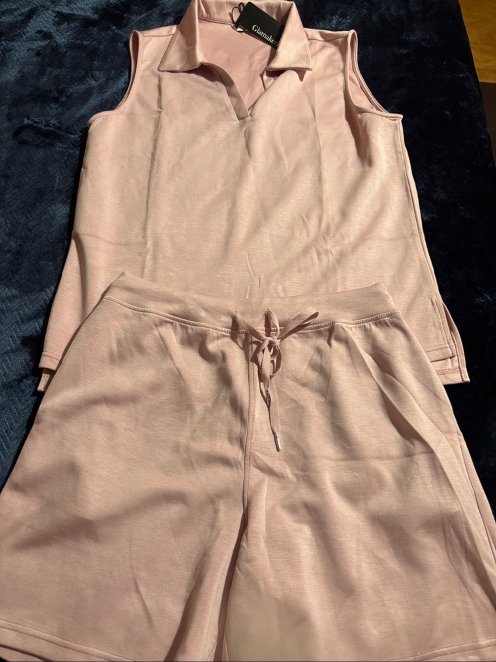 Glamaker Sleeveless Pink Knit Top & Drawstring Shorts Set